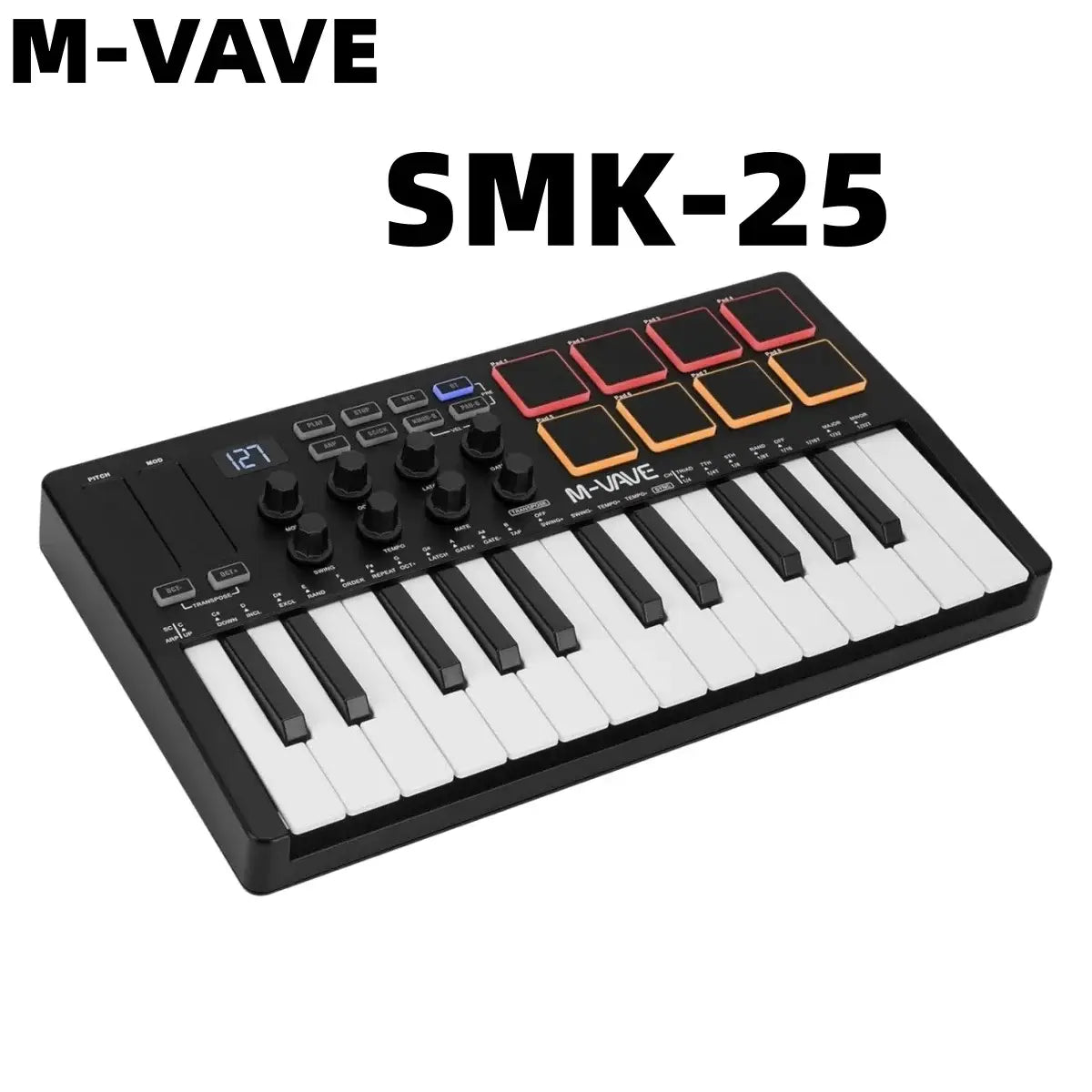 M-VAVE SMK-25 Series MIDI Pad Controller Keyboard USB Mini 25 Key 16 RGB Drum Pads 8 Knobs with Music Production Software