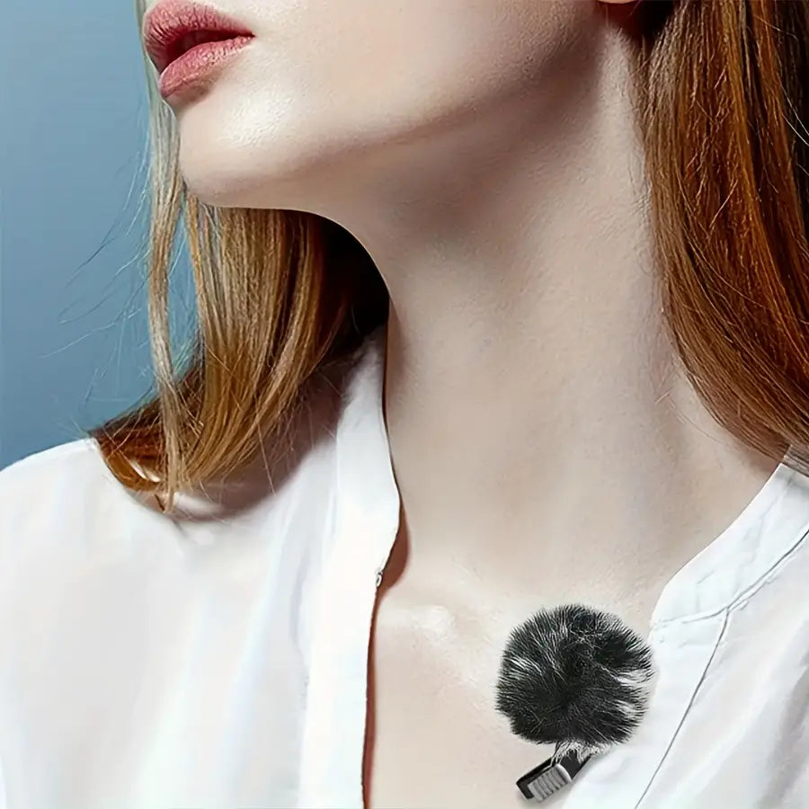 Basix Plush Lapel Microphone Cover - USB Type-C Faux Fur Windproof Noise Reduction for Interviews & Live Streaming