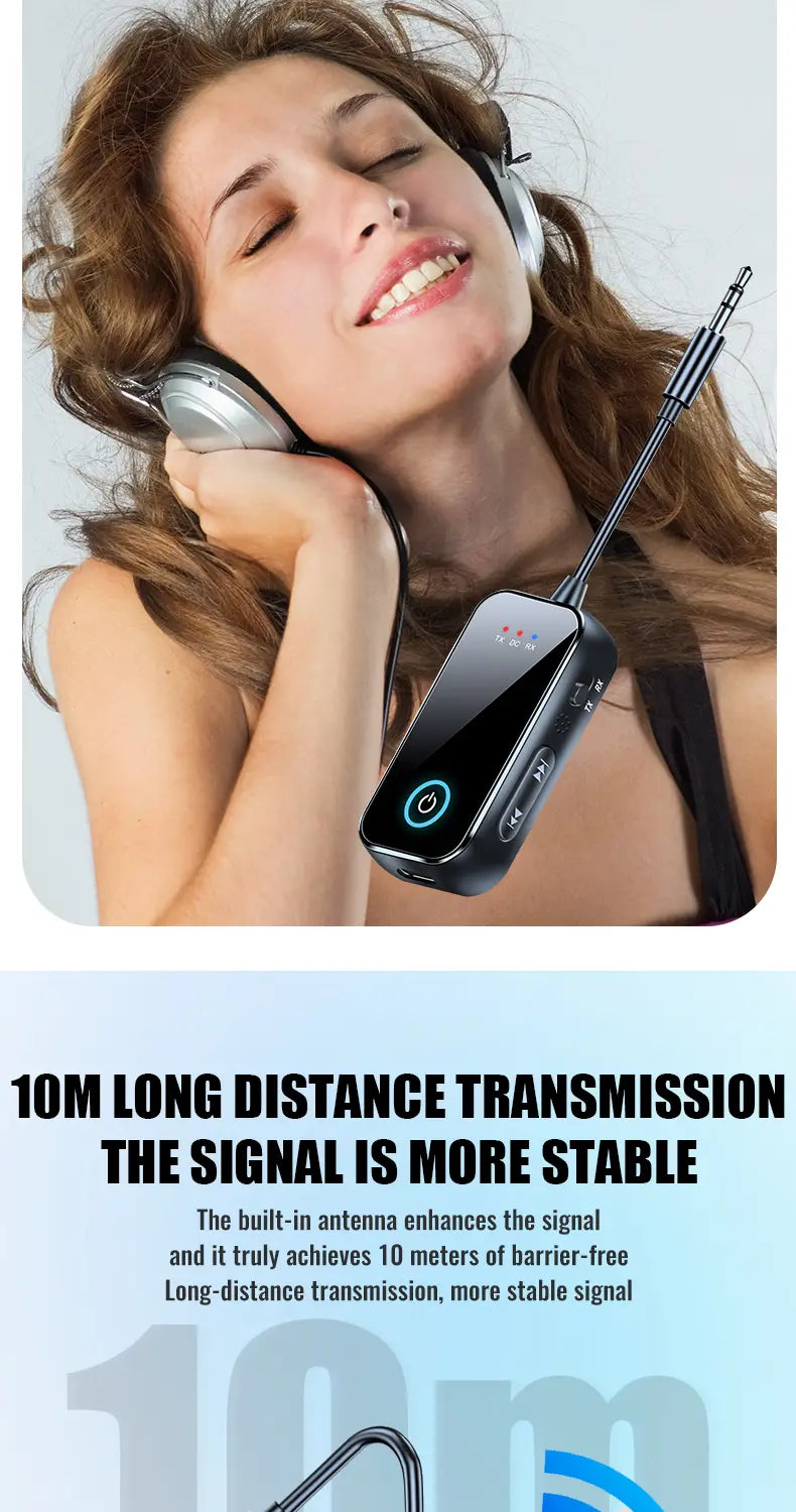 Bluetooth 6.0 AUX Audio Transmitter Receiver 2 IN 1 Wireless Adapter 3.5MM With Mic HiFi Stereo Music For Car TV PC Airplane