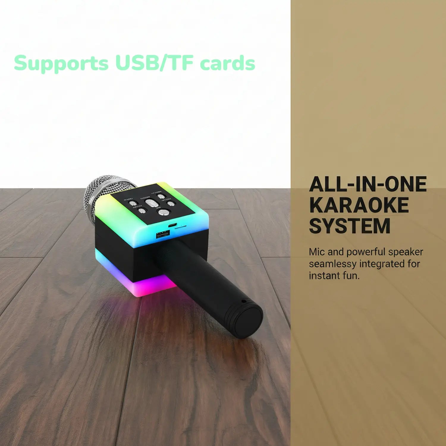 Wireless Bluetooth Karaoke Microphone Speaker Portable KTV System Support TF Card/USB/FM Radio/4 Voice Change/LED Lights