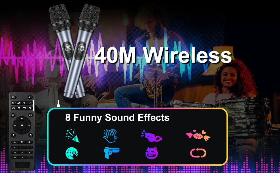 Karaoke Machine with 2 Wireless Microphones,【Dual 60W 6.5’’Subwoofer&400W Peak】Big Loud Bluetooth Party Speaker with Disco Lights