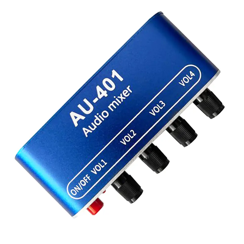 DC 5V-12V AU-401 Stereo Audio Mixer 4 Input 1 Output Individually Controls Board Sound Mixing DIY Headphones Amplifier Durable-A