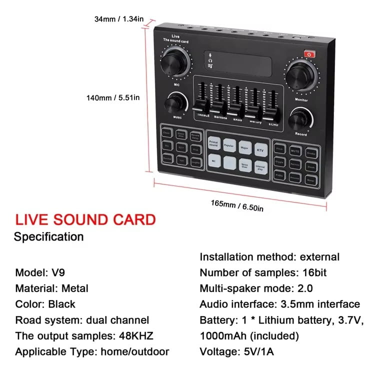 V9 Sound Card Sets Pro USB Microphone Webcast Live 12 Electric Sounds Broadcast Phone Computer audio interface Studio Recording
