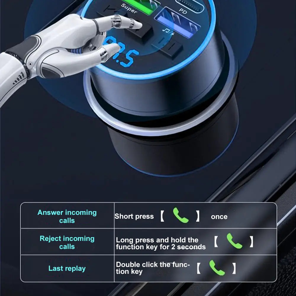 Bluetooth 5.0 FM Transmitter Handsfree Car AUX Radio Modulator MP3 Player 66W Dual PD Type-C USB Fast Charge With Volt display