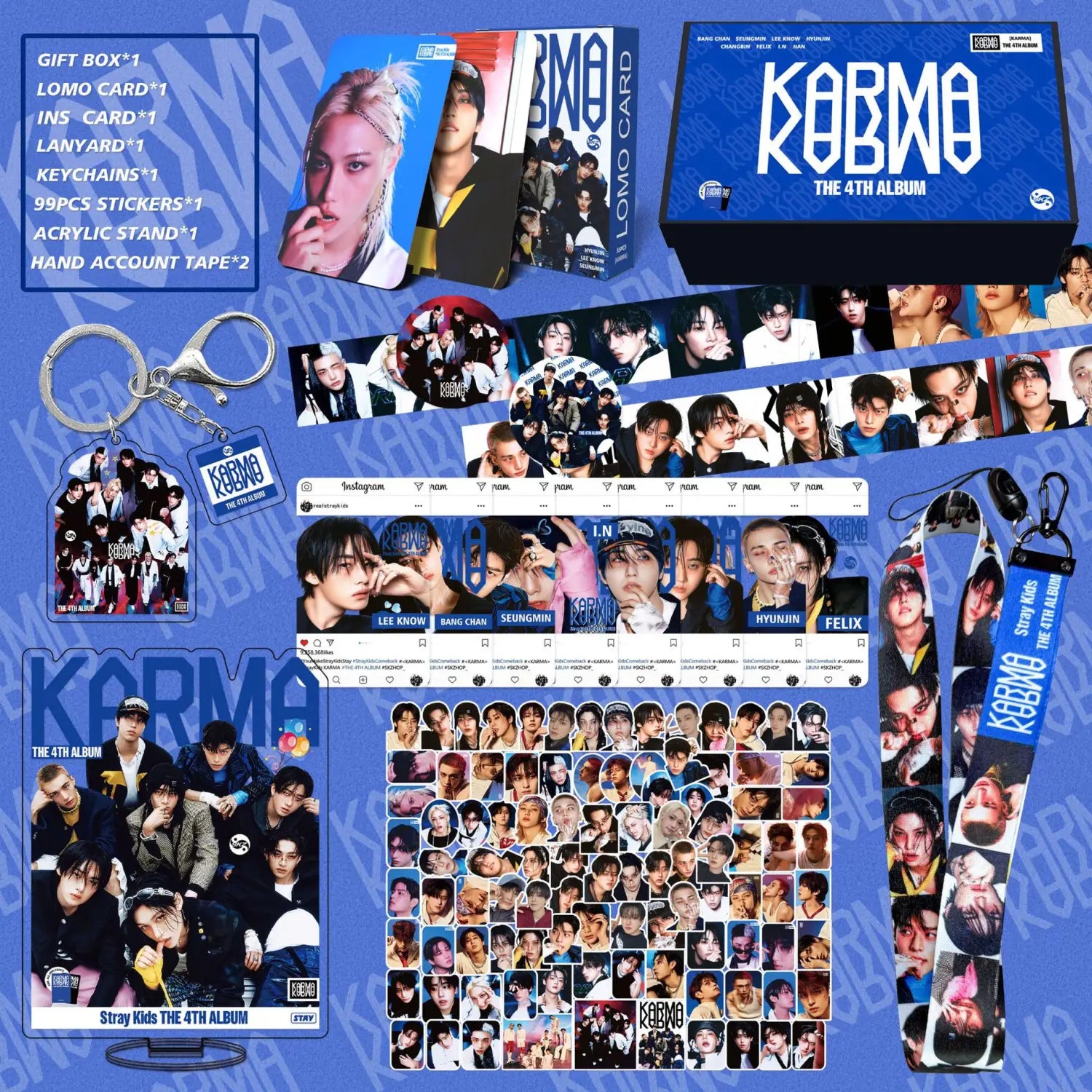 Stray Kids Gift Box Regular Album KARMA FELIX Huang Xuanchen SKZOO Periphery Sticker Small Card Hanging Rope Set Gift