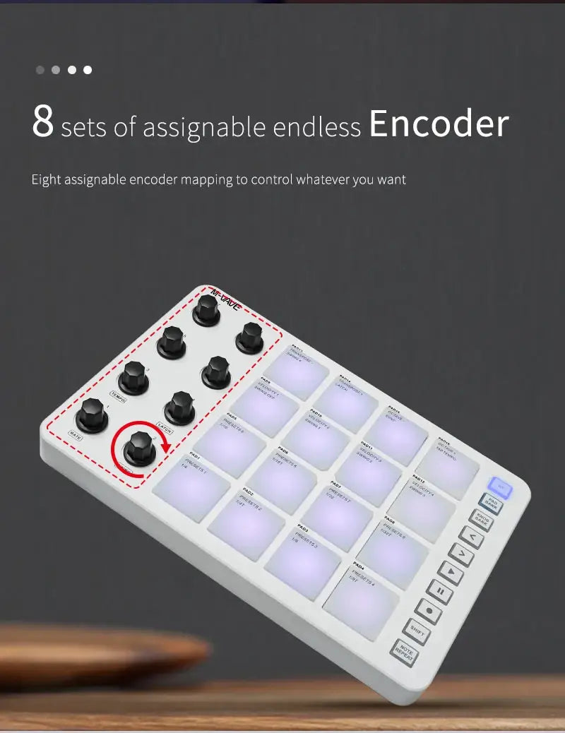 M-VAVE SMC-PAD MIDI Controller Keyboard BT Strike Pads RGB Backlight MIDI Connection Low Latency 3.5mm Output Interface Pad RGB
