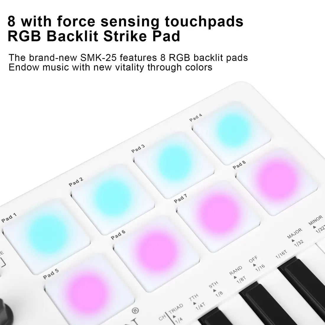 IRIN SMK-25 25 Keys MIDI Keyboard Controller 8 RGB Backlit Drum Pads Rechargeable USB Keyboard Strike Pad for Music Production
