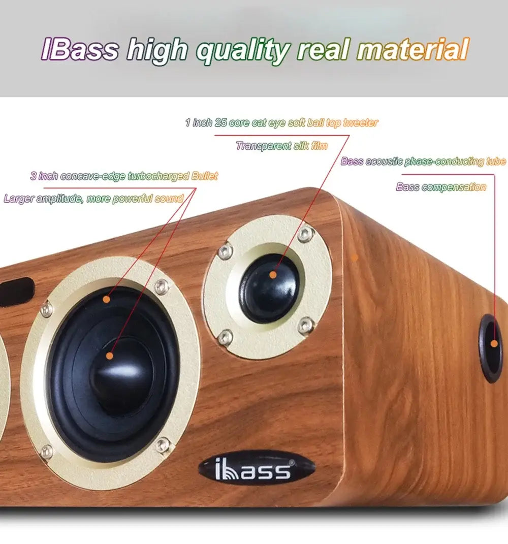 High Power Wireless Bluetooth Speaker Wooden Desktop Subwoofer Home Karaoke System Shocking Lossless HiFi Surround Music Player