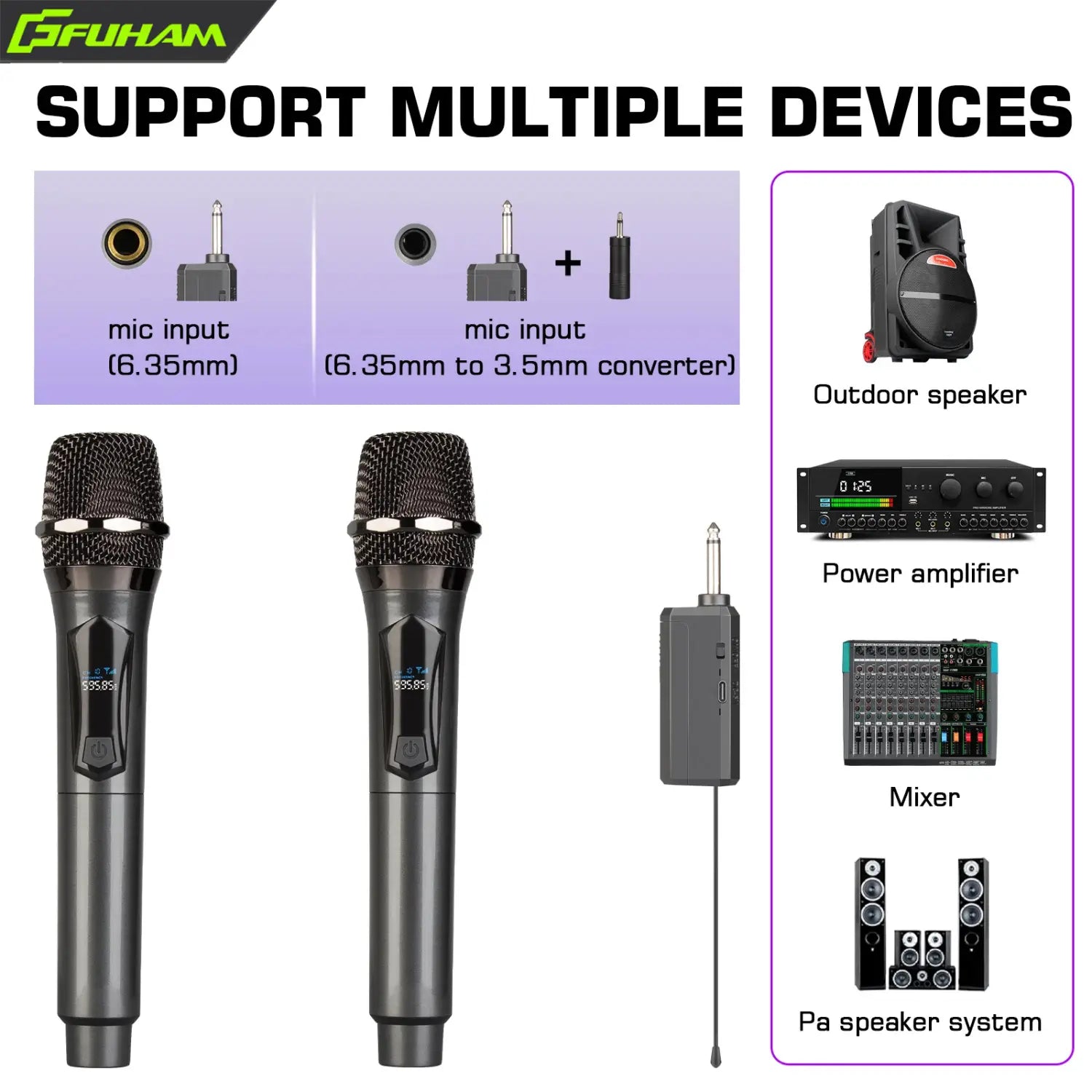 Wireless Microphone 2.4G 2 Channels UHF Handheld Microphone Rechargeable Microphone for Karaoke Live Wedding Party Meeting