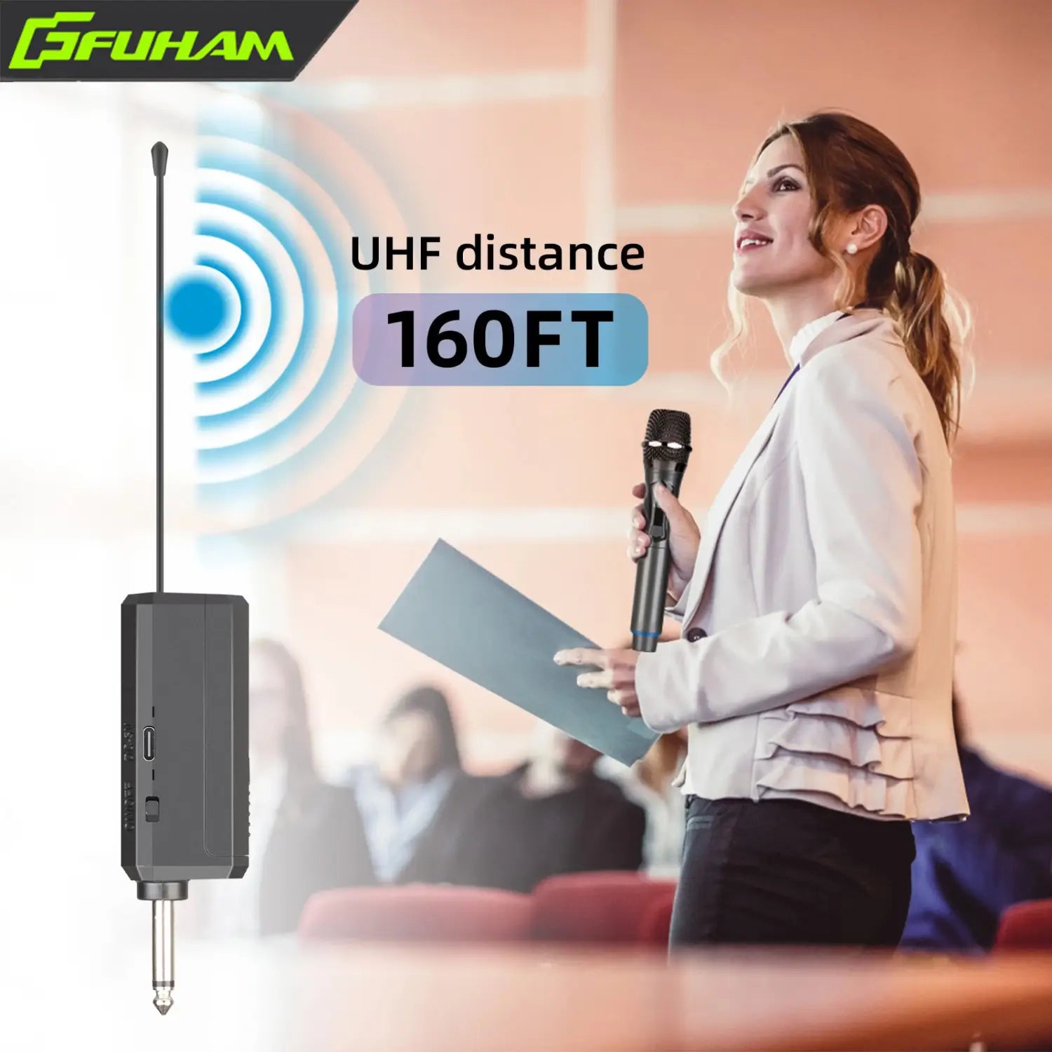 Wireless Microphone 2.4G 2 Channels UHF Handheld Microphone Rechargeable Microphone for Karaoke Live Wedding Party Meeting