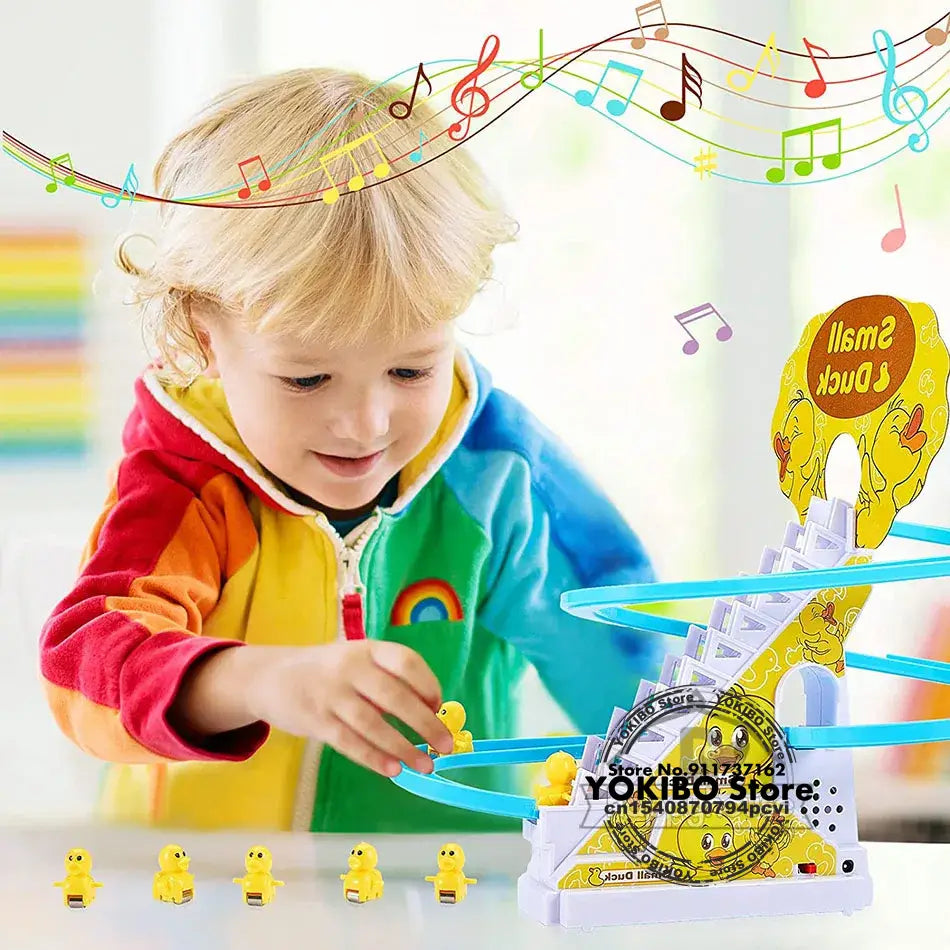 Baby Toys Electric Duck Track Slide Toys Boys Girls Electric Climbing Stairs Toy LED Lights Musical Slide Toys for Children Kids