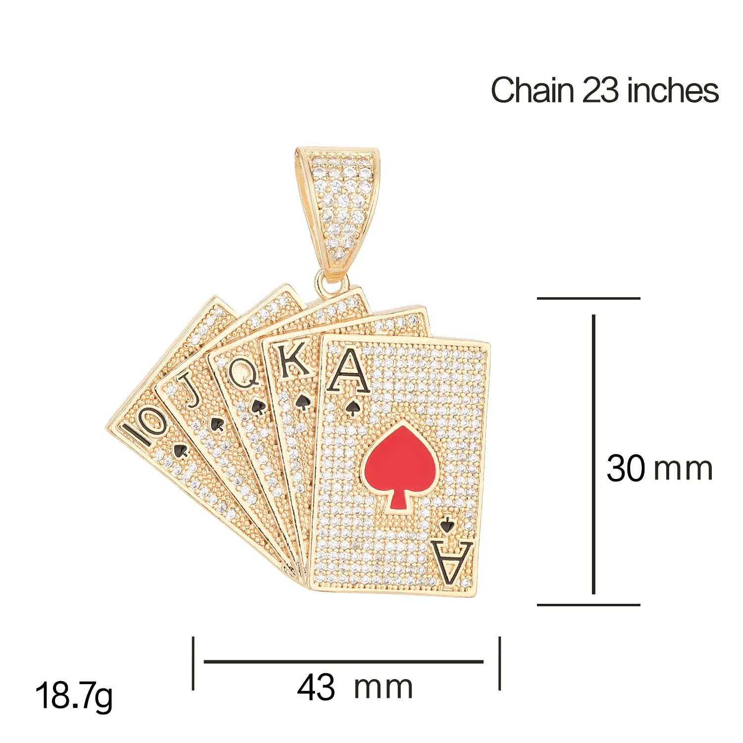 Hiphop Iced Out Playing Card Straight Flush Pendant Men’s PokerAccessories Rock Rap Jewelry
