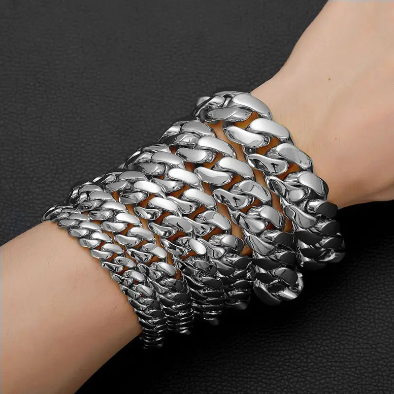 Hip Hop Rock Stainless Steel Rhombus Cuban Miami Link Chain Bracelets for Men Bling Iced Out Rapper Jewelry Gold Silver Color