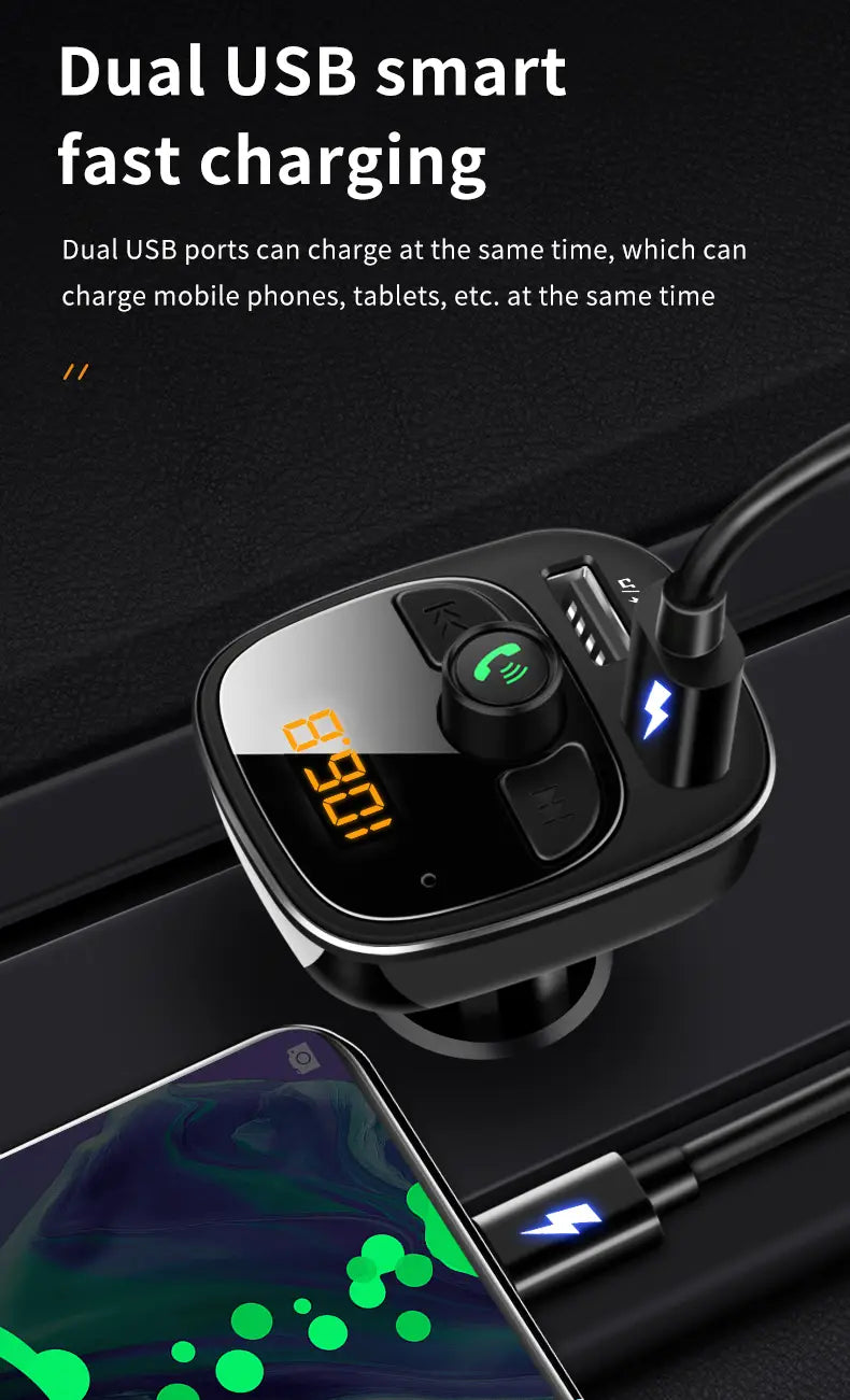 Car Mp3 Player Bluetooth 5.4 FM Transmitter Car Charger Adapter Dual USB Support TF Card & U Disk Hands-Free Call