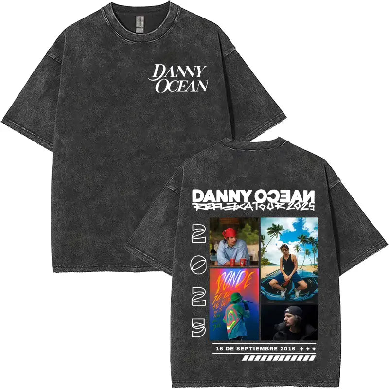 Rapper Danny Ocean Harajuku Letters Print Merch Vintage Washed T-Shirt Mens Hip Hop Crewneck Casual Y2K Tshirts Unisex Teenagers
