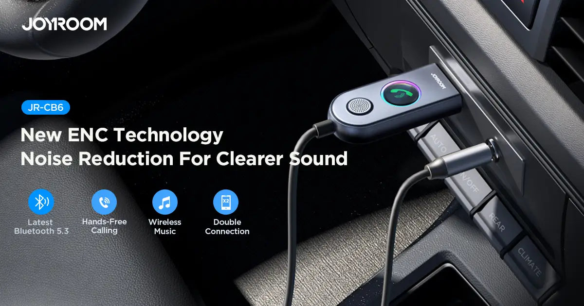 Joyroom Bluetooth 5.4 Car Adapter Enhanced Dual Mics ENC Noise Cancellation 3.5mm AUX Adapter Bluetooth Wireless Receiver Adapte