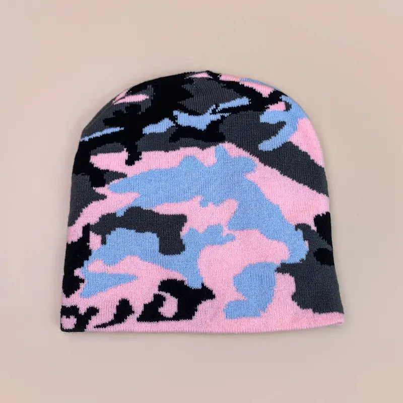 European Camouflage Knitted Hats Color Block Autumn and Winter New Warm Hip Hop Versatile Street Fashion Outdoor Retro Beanies