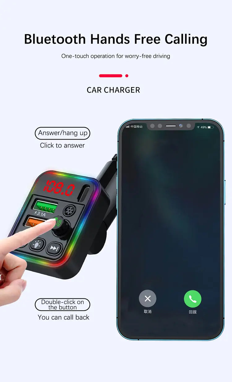 Car Bluetooth Adapter Type-C PD USB Car Quick Charger 5.3 FM Transmitter MP3 Music Player Handsfree Calling Audio Car Adapter