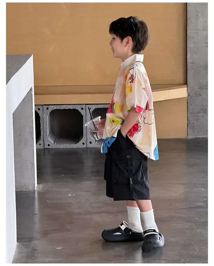 Hiphop Fashion Style Kids Boy Hip Hop Shirt with Drawings Baby Child Hiphop Rapper Dance Clothes Y2K Streetwear Clothes Tops