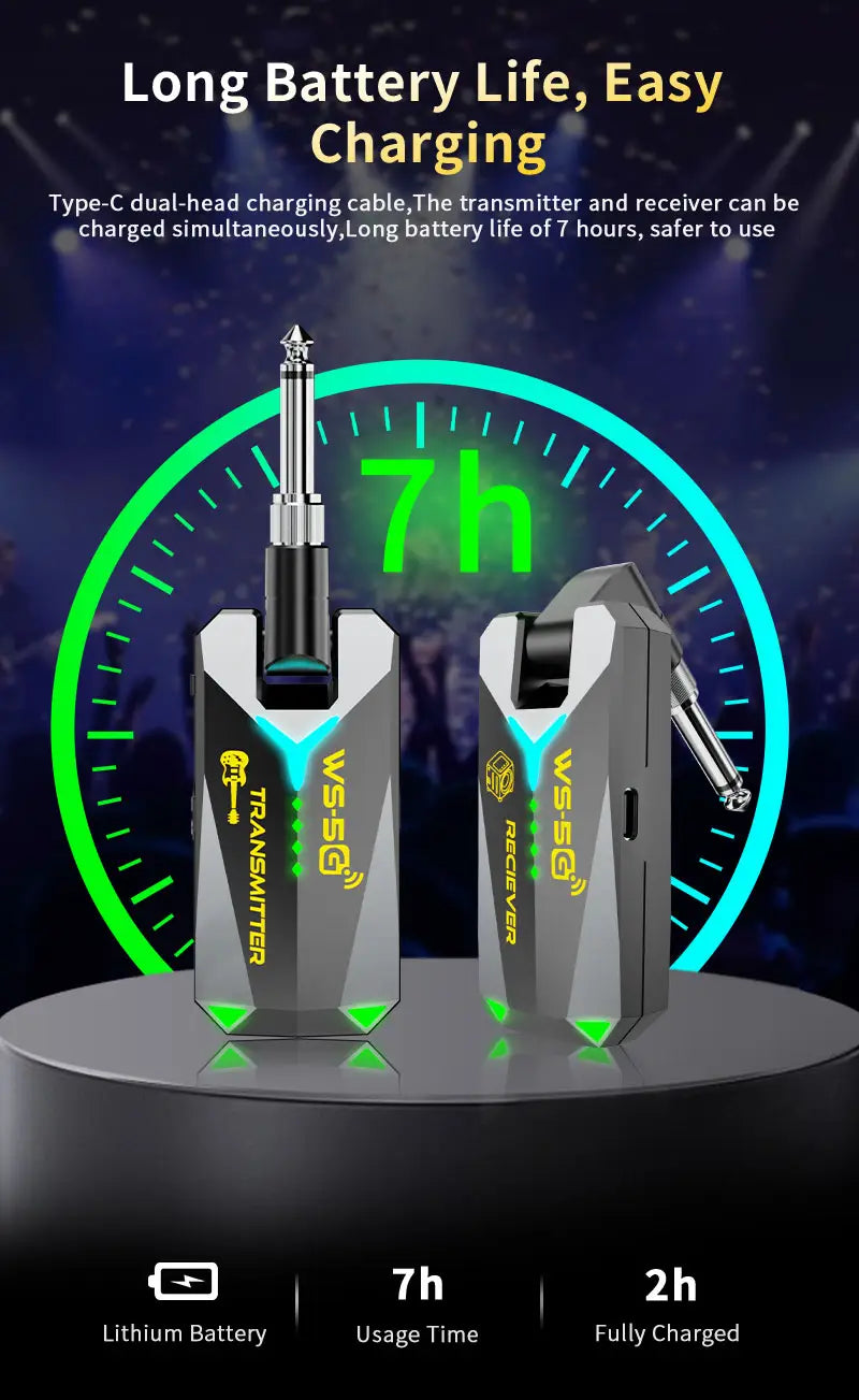 5.8GHz Wireless Guitar System Audio Rechargeable Transmitter Receiver – Works with 3.5mm & 6.35mm Jacks No Pairing Required