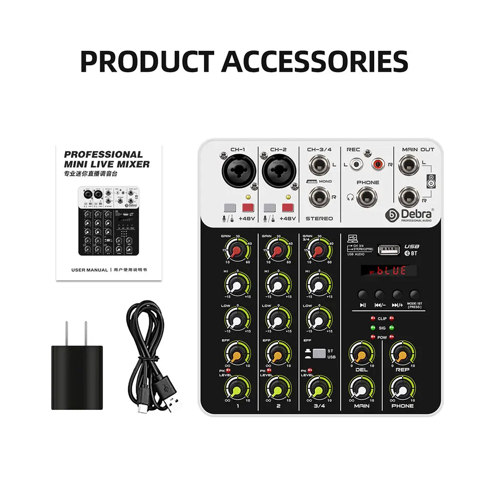 4/8 Channel Audio Mixer DJ Controller Sound Mixing Console With Bluetooth Phantom Power Delay Repaeat Effect For PC Recording