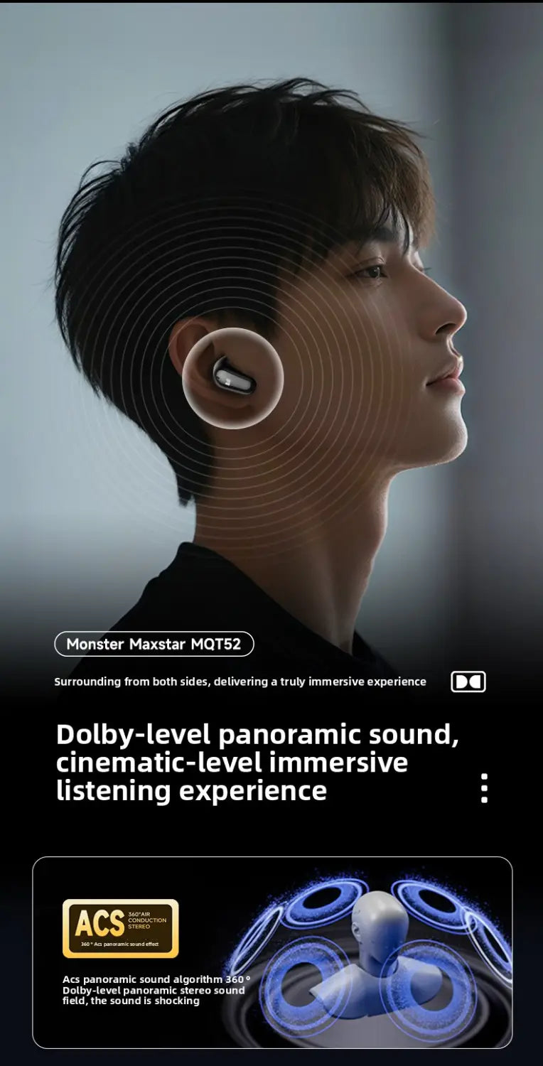 New Monster MQT52 TWS Wireless Bluetooth 5.4 Headset HIFI Stereo Music Gaming Earphones Talking Noise Canceling Earbuds