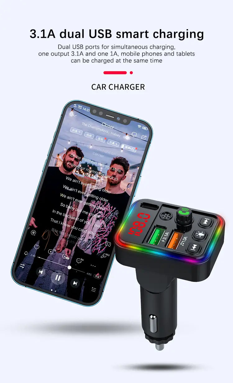 Car Bluetooth Adapter Type-C PD USB Car Quick Charger 5.3 FM Transmitter MP3 Music Player Handsfree Calling Audio Car Adapter