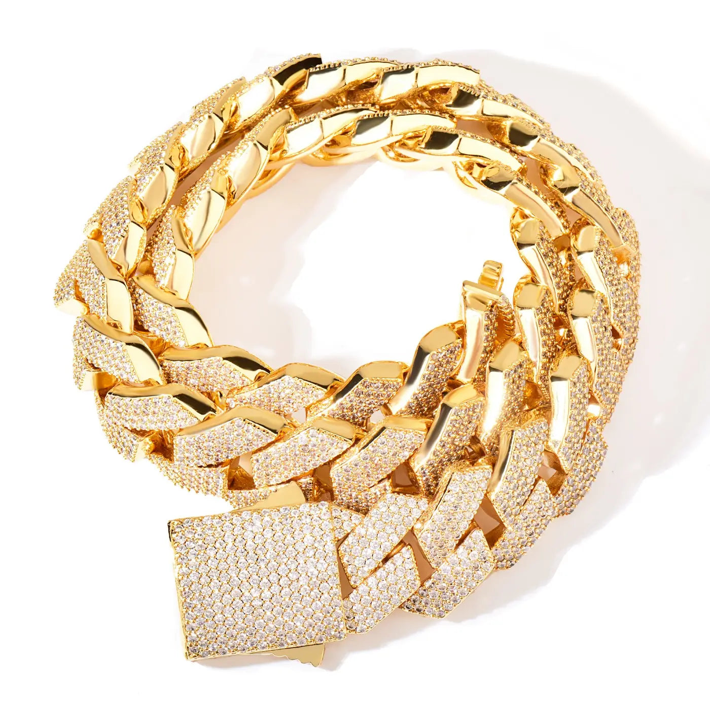CUC Men Hip Hop Necklace 20mm 4Row Miami Cuban Chain Gold Color Iced Out Zirconia Link Fashion Rock Rapper Jewelry