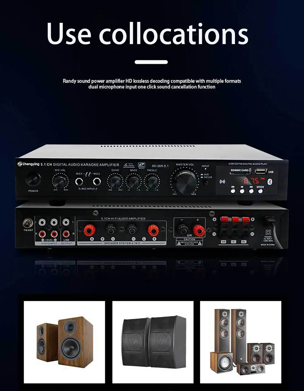 Bluetooth 5.1 Stereo Audio Amplifier Receiver 6 Channel Home Theater Audio Stereo System Components Home Amplifier FM Radio