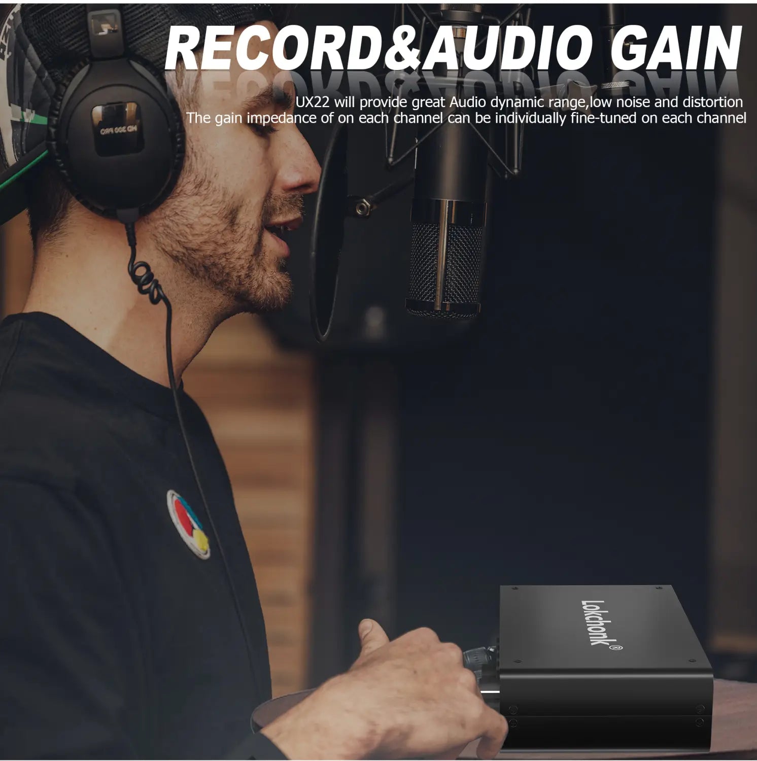 Lokchonk UX22 Audio Interface Studio Quality Recording Sound Card for Guitarist Singer Podcast Music Production