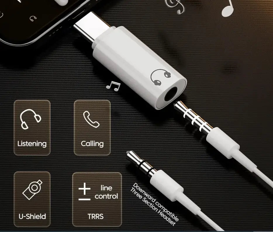 USB type C to 3.5mm jack Audio Adapter USB C 3.5mm Aux Adapter TypeC Earphone Converter For Iphone15 Samsung Xiaomi Huawei