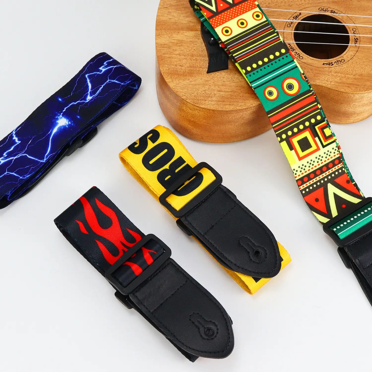 Premium Woodgrain Leather Guitar Strap - Fits Classical Electric & Bass Guitars - Adjustable Comfortable & Stylish