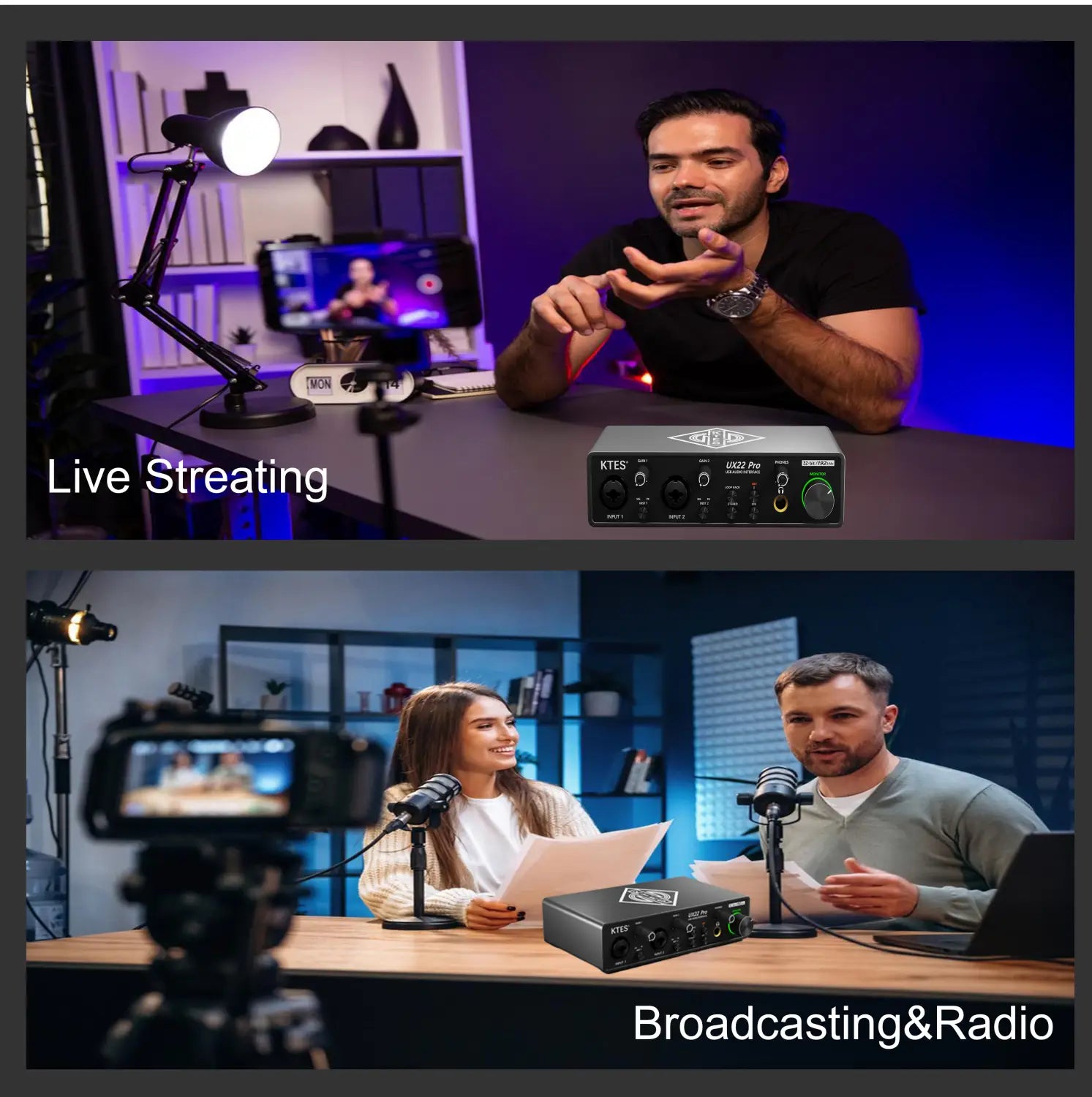 UX22 Pro Audio Interface 192kHz 32-Bit USB Sound Card for Studio Recording Live Streaming Podcast DAW Music Production & YouTube