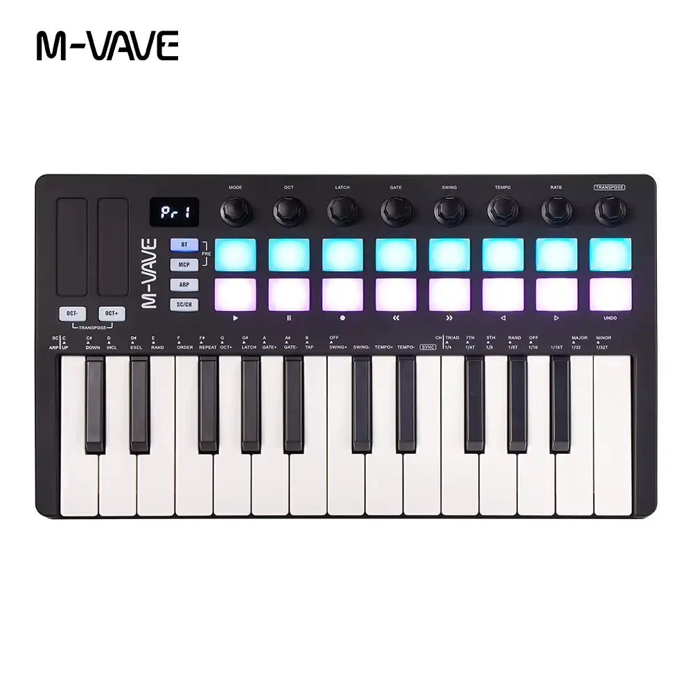 M-VAVE SMK-25 II MIDI Controller Keyboard/25 Semi-Weighted Keys/16 RGB Drum Pads Comes 25 Key/for Music Production and Software