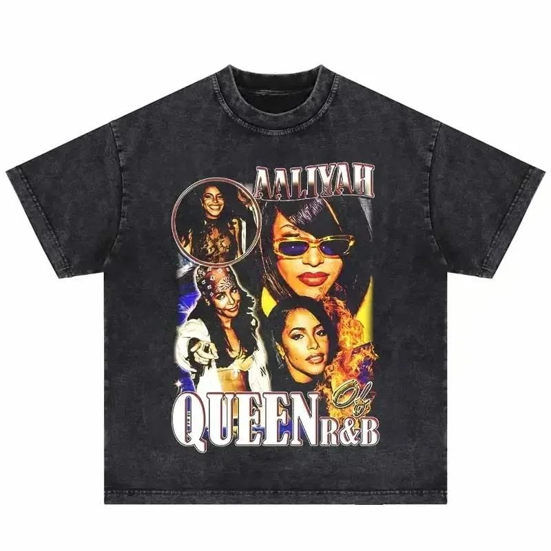 Hip Hop Vintage T-Shirt Aaliyahs Baby Girl Purple Bootleg Print T Shirts Harajuku Streetwear Summer Casual Loose Tops Unisex