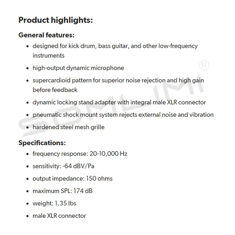 SOMLIMI B- 52A Drum Microphone Instrument Kick Drum Bass Mic(Metal)Dynamic Drum Snare Kick Mic,Kick-out Big Bass