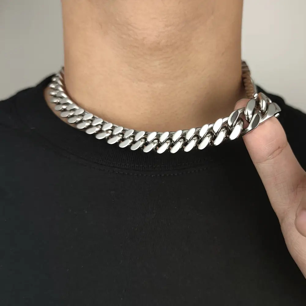 Wholesale Hip Hop Jewelry Stainless Steel Men Flat 4 Side Curb Cuban Link Chain Necklace For Men Drop Shipping
