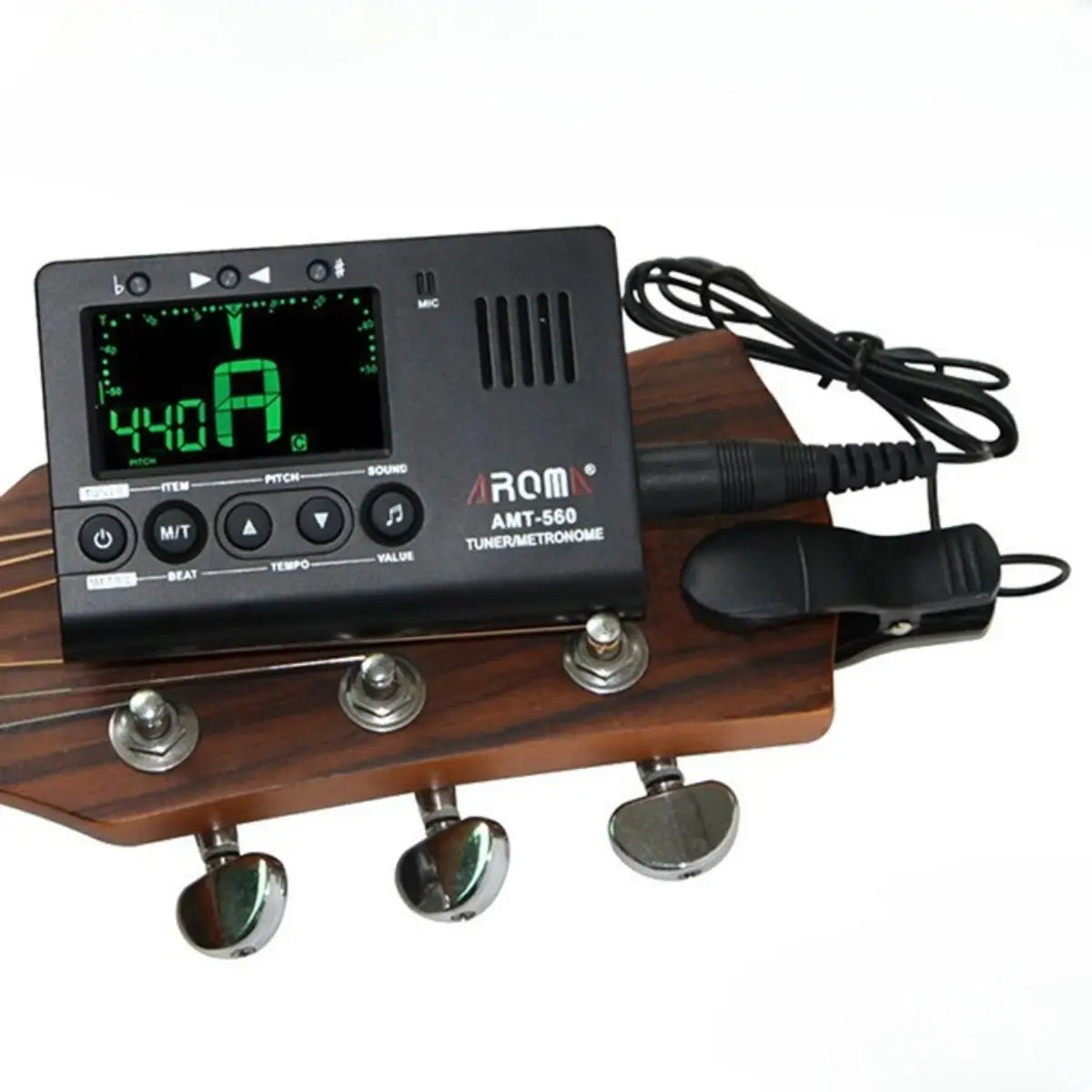 Aroma AMT-560 3 in 1 Metronome Tuner Built-in Mic w/ Pickup Cable 6.3mm/LCD Display for Guitar Chromatic Bass Violin Ukulele