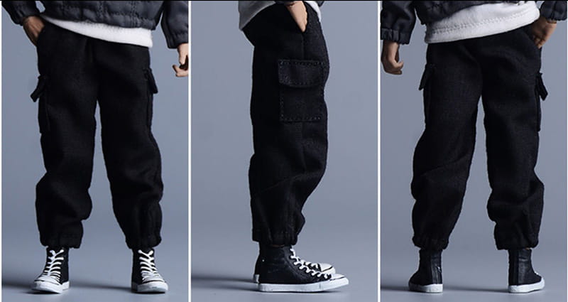 1/12 Male Hip Hop Casual Fashion Loose Street Cargo Pants Trousers With Pockets Half Zipper Pullover For 6’’ Action Figure Body