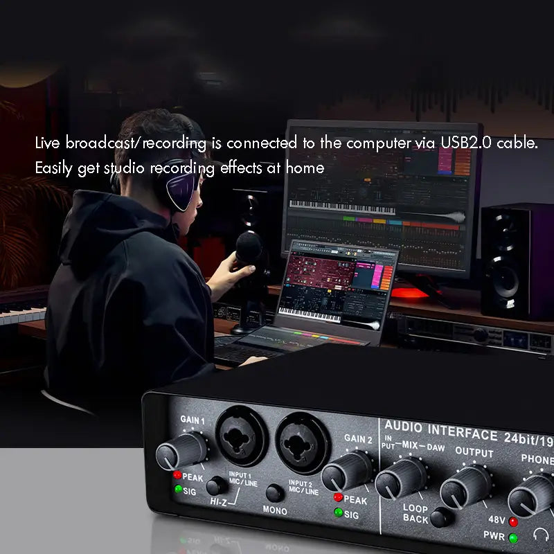 Professional Sound Card Audio Mixer for Electric Guitar - Channel Monitoring Live Recording Studio Singing - USB Interface