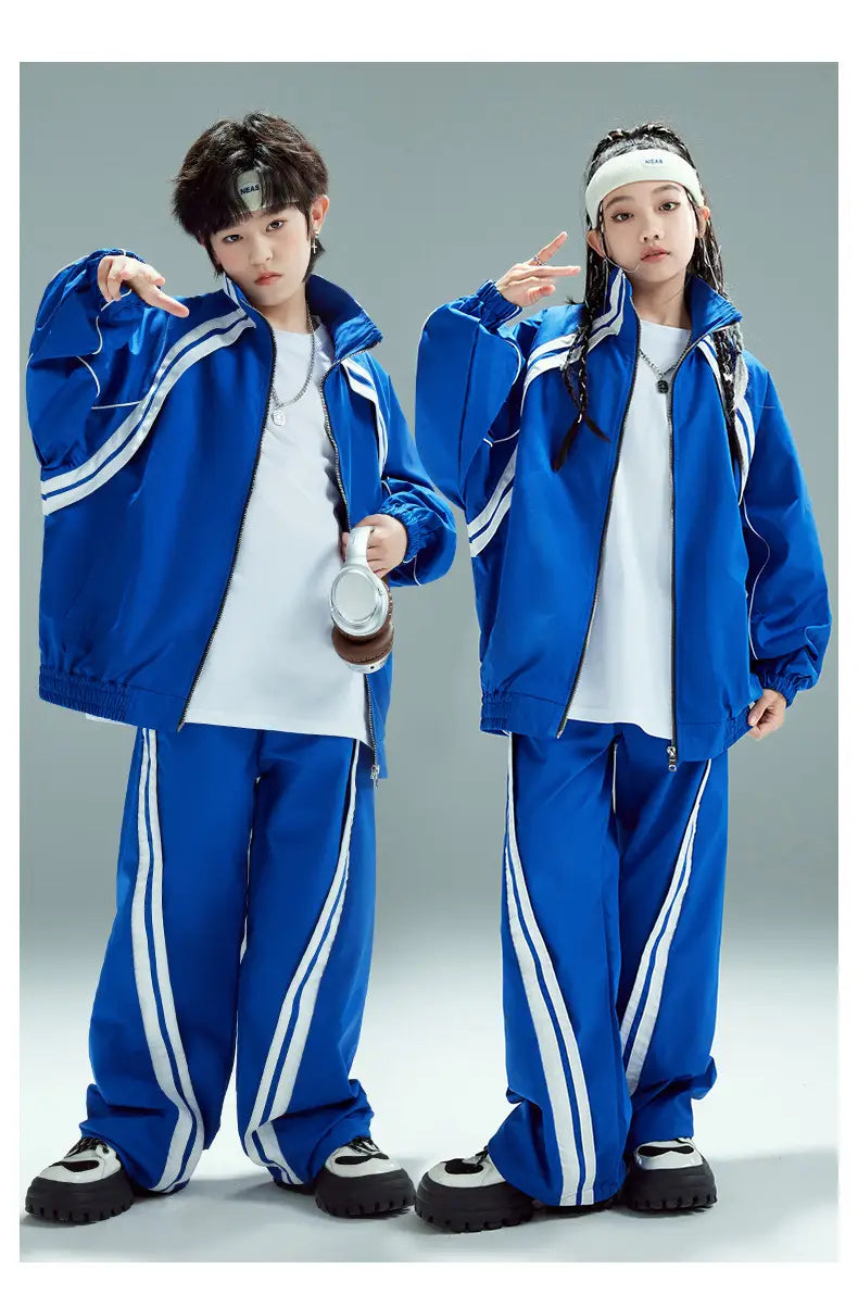Hip Hop Children Costumes Boy Girl Streetwear Fashion Loose Casual Sports Jacket Pant Suits Kids Coat Trousers Sets Tracksuit