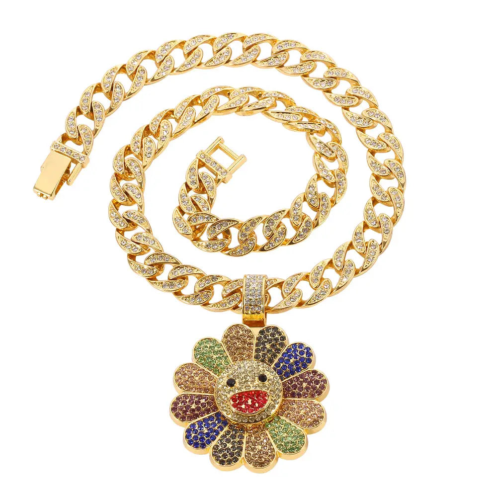 hip-hop style rotating village-style Takahashi Sunflower pendant trendy brand personalized copper-set zirconia pendant necklace