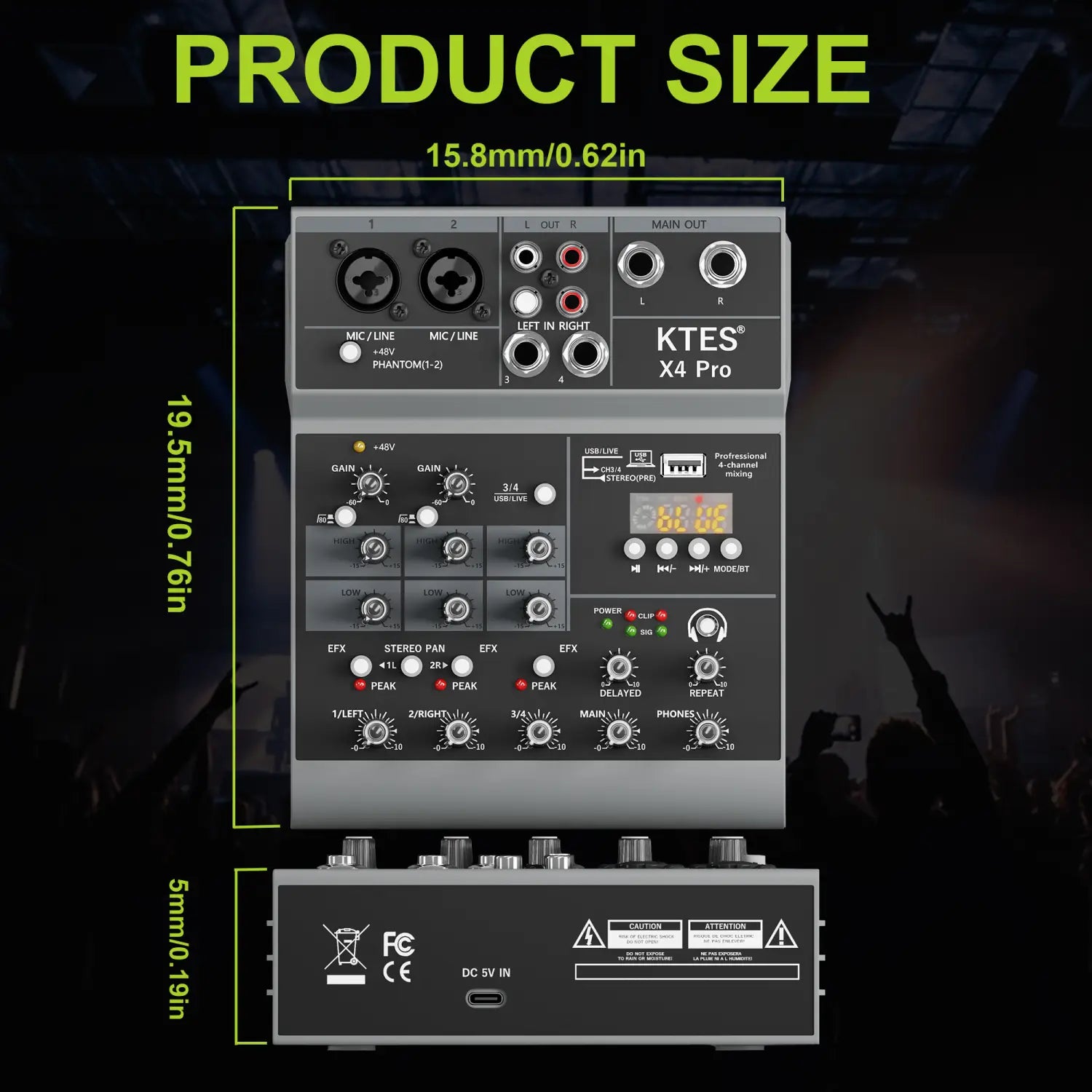 4-Channel Audio Mixer USB Audio Interface Sound Card with Bluetooth for Live Streaming Podcast Recording Home Studio