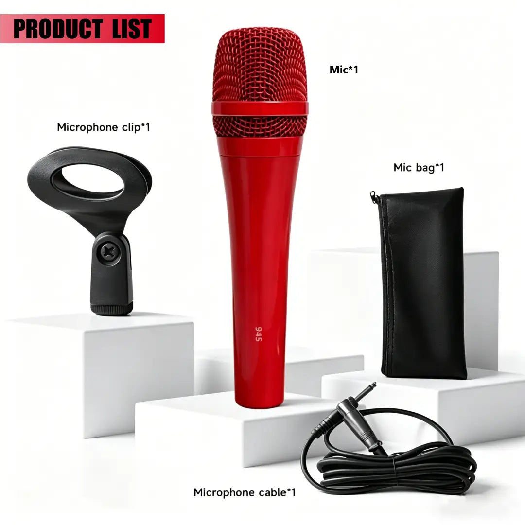 LN-945 Red Professional Dynamic Microphone SuperCardioid Pickup Mic For Live Singing Stage Performance Karaoke Studio Recording