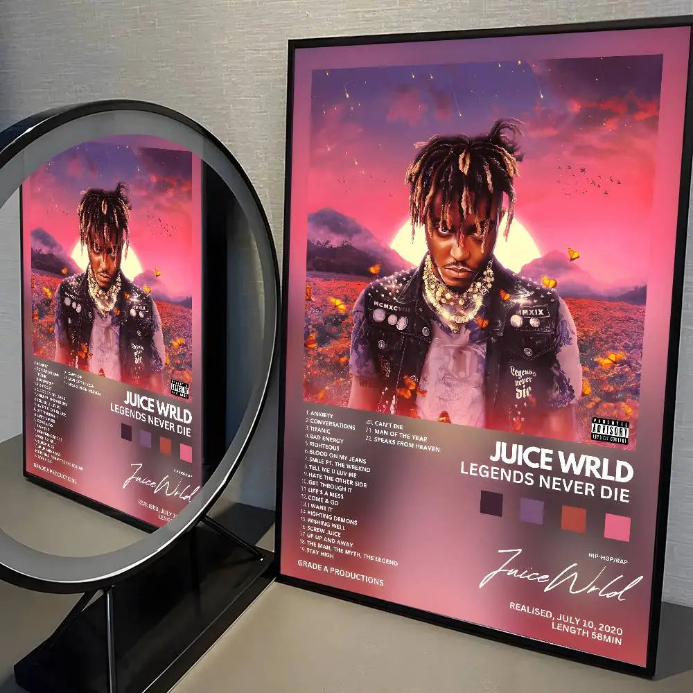 J-Juice WRLD Hip Hop Rap Singer Music Album Poster Painting Stickers Dorm Living Room Wall Decoration Gift Home Art Aesthetic