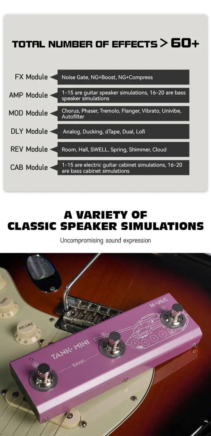 M-VAVE Tank Mini/Tank G Multic Effect Guitar/ Bass Pedal Support IR and OTG Recording,Built-in Cab,Amp,Delay and Reverb Effects