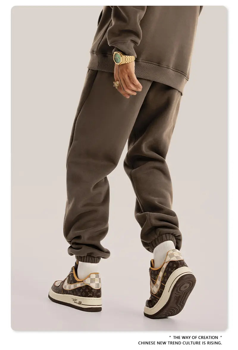 ZODF Trendy Men 345gsm Fleece Sweatpant Unisex Solid Color Loose Retro Hip Hop Winter Joggers Pants Brand Clothes HY0005