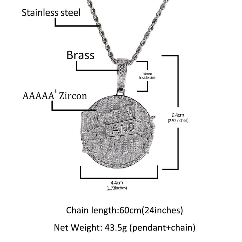 Hip Hop Round Coin Pave Crystal Money And Family Pendant With Iced Out Tennis Chain Necklace Choker For Men Rapper Jewelry