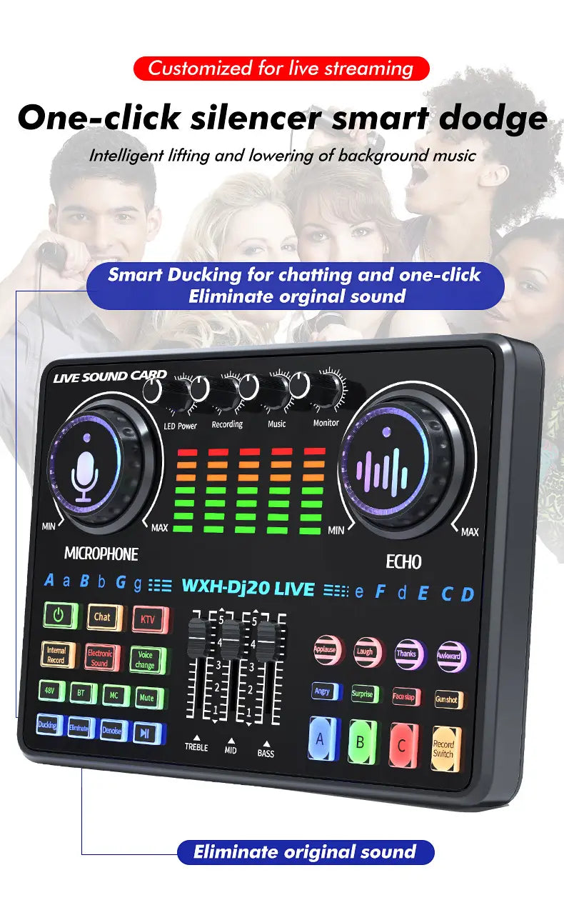 DJ20 Sound Card Kits Studio Record Professional Mixer Singing 48V Microphone BM800 for Karaoke Podcast Recording Live Streaming