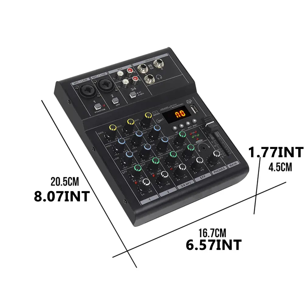 Professional 4 channel Audio mixer DJ karaoke Mixing Console With USB Interface Sound Card BT 48V for Karaoke Party PC Recording
